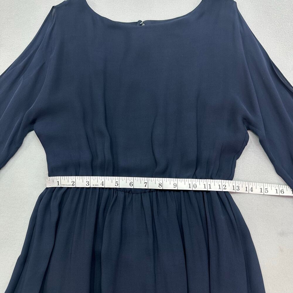 Alice + Olivia Navy Blue 100% Silk Cold Shoulder Long Sleeve Mini Dress Size S - Picture 10 of 12